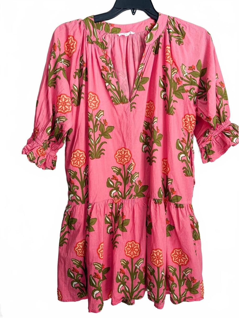 THML cotton block print ruffle dress L